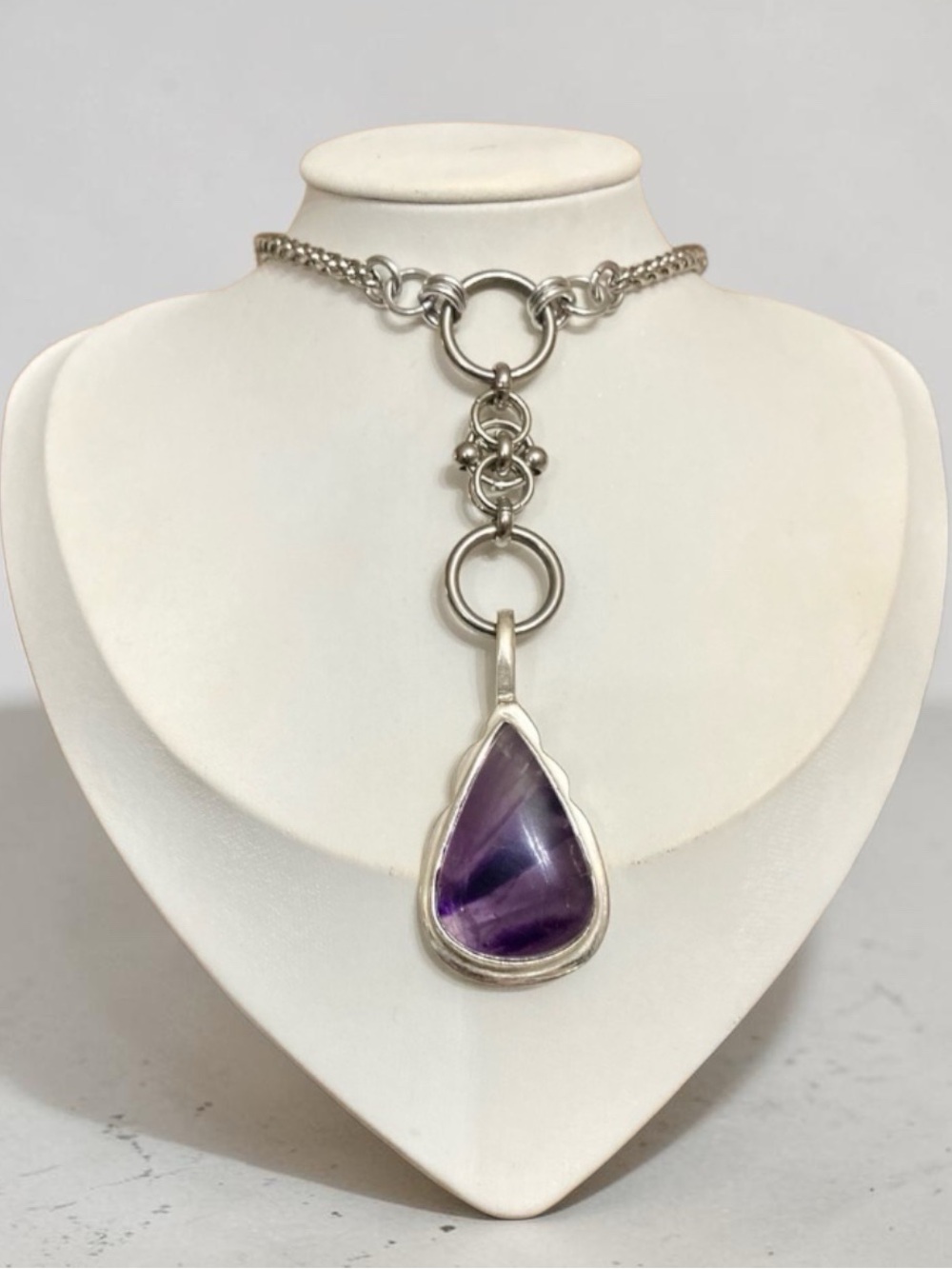 925 sterling silver amethyst charm on steel y shape Celtic knot chain